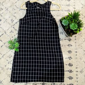 Trendy Y2K Black & White Checkered Dress Dungaree